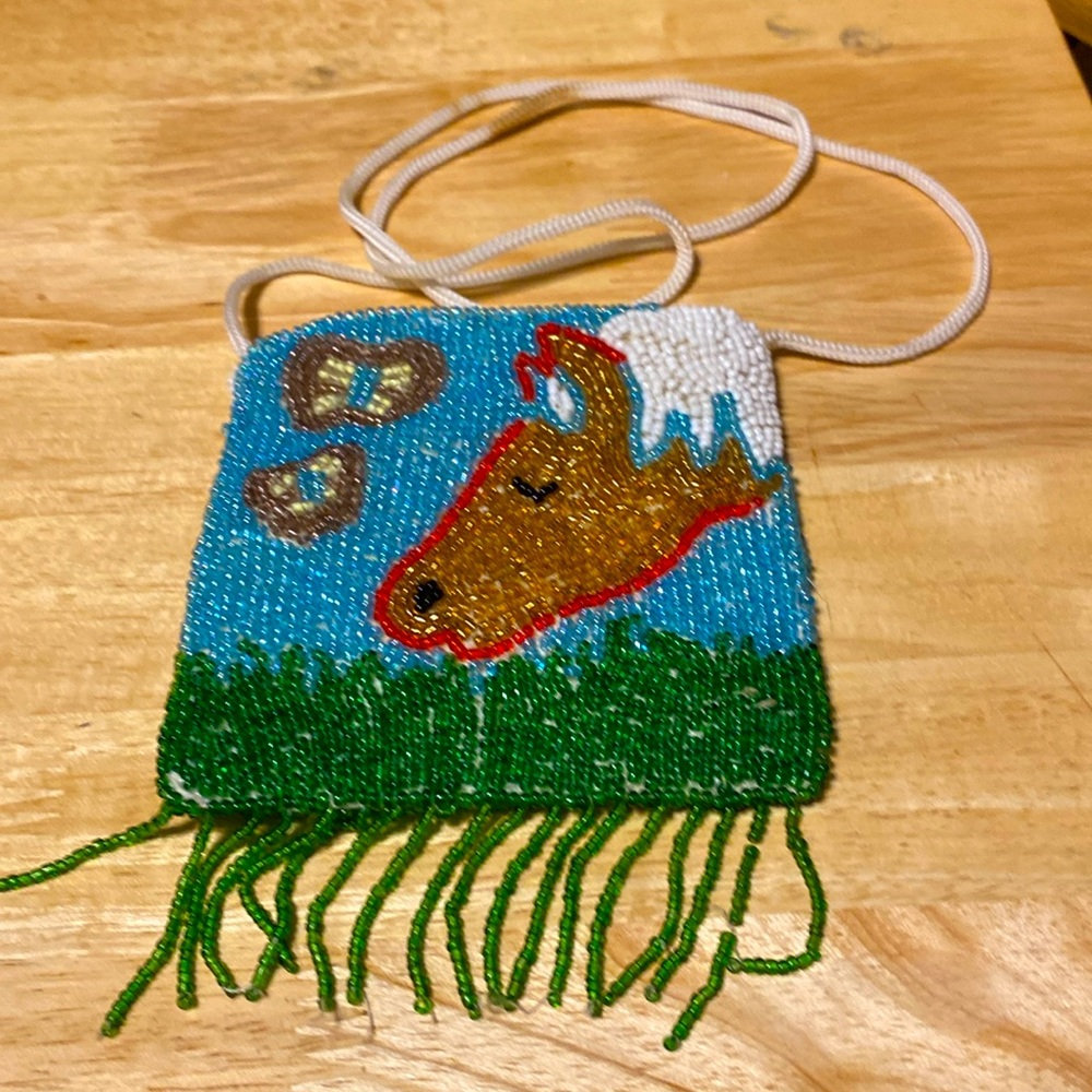 Epona beaded purse 4x4 like new Horse and butterfly scene